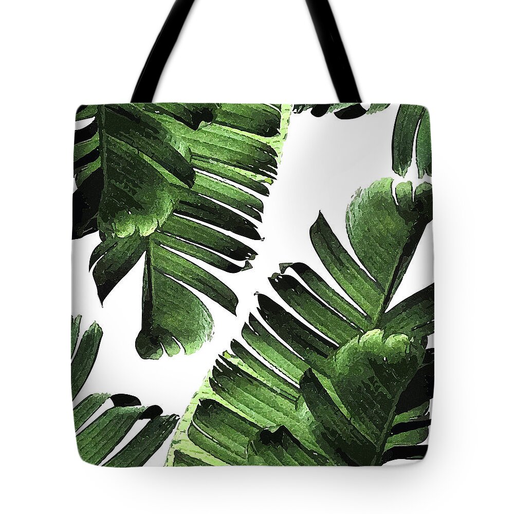 Leaf Tote Bag featuring the mixed media Banana Leaf - Tropical Leaf Print - Botanical Art - Modern Abstract - Green, Olive by Studio Grafiikka