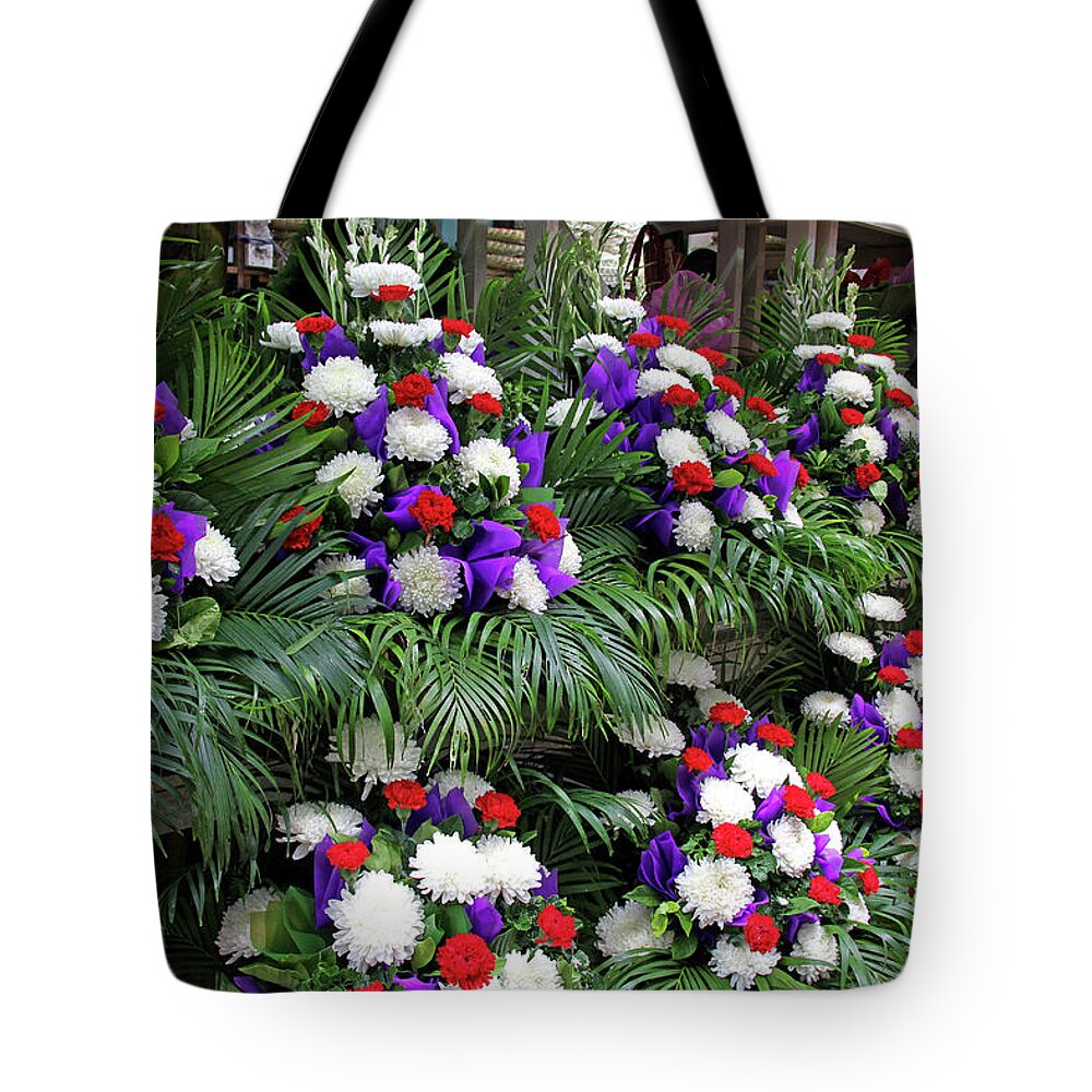 Flowers Tote Bag featuring the photograph Bangkok, Thailand - Flower Market by Richard Krebs