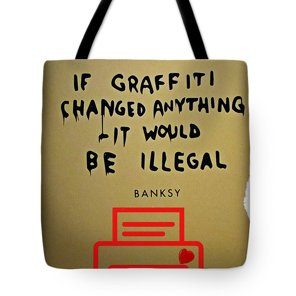 Banksy Tote Bag featuring the mixed media Banksy by Binka Kirova