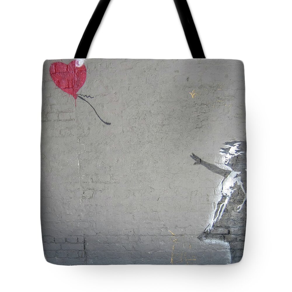 Banksy Tote Bag featuring the photograph Banksy Girl With Balloon by Gigi Ebert