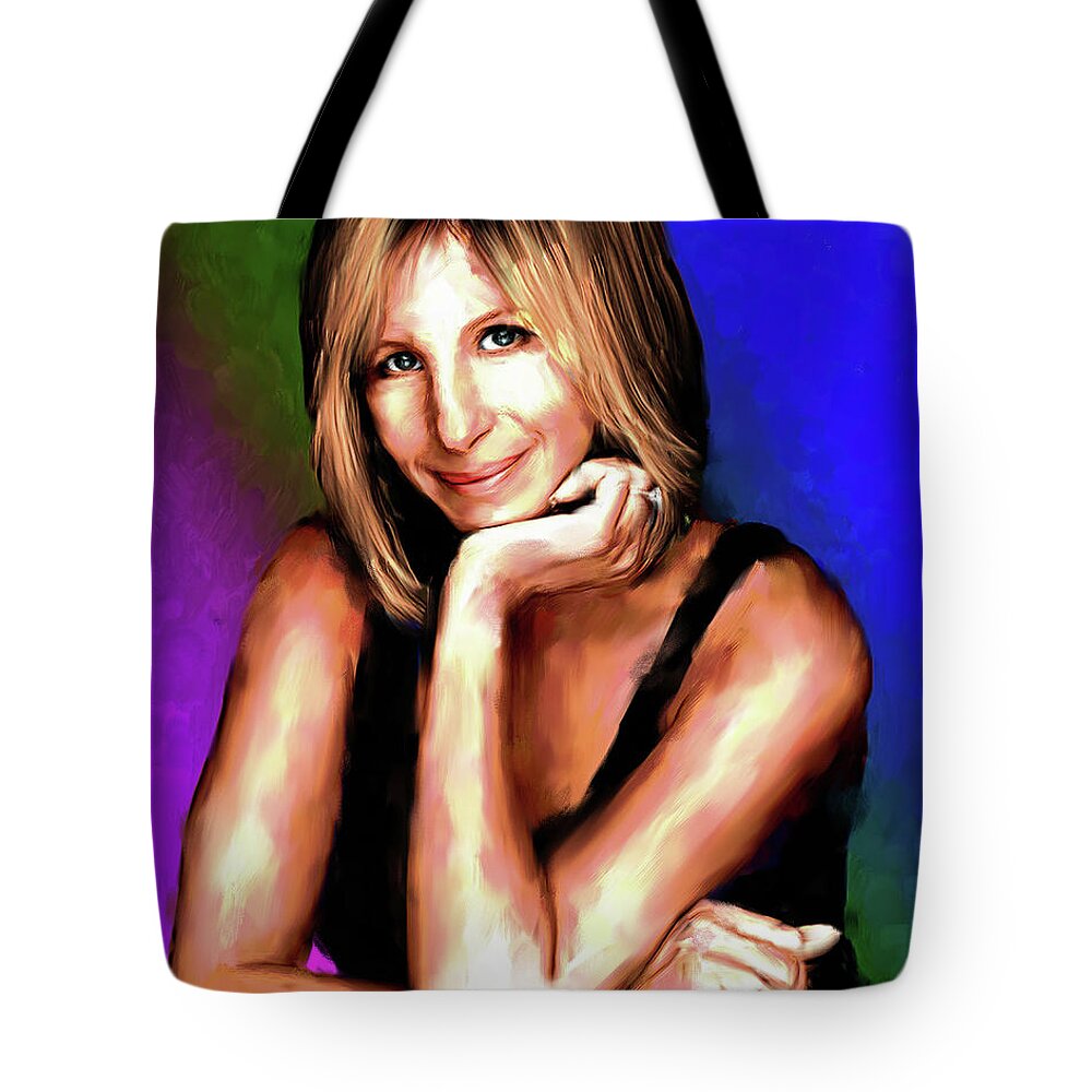 Bio Tote Bag featuring the painting Barbra Streisand painting -bio by Movie World Posters