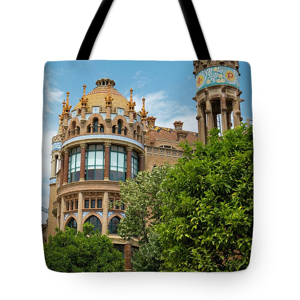 Flowerbed Tote Bag featuring the photograph Barcelona Old Hospital by Naphtalina