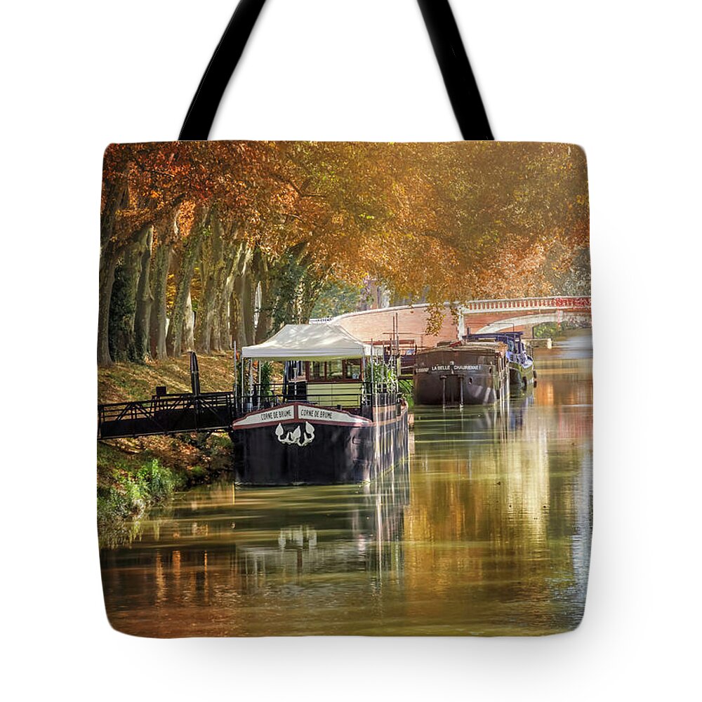 Toulouse Tote Bag featuring the photograph Barges on Canal de Brienne Toulouse France by Carol Japp