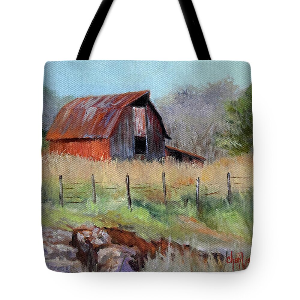 Barn Tote Bag featuring the painting Barn At Bella Vista Arkansas by Cheri Wollenberg