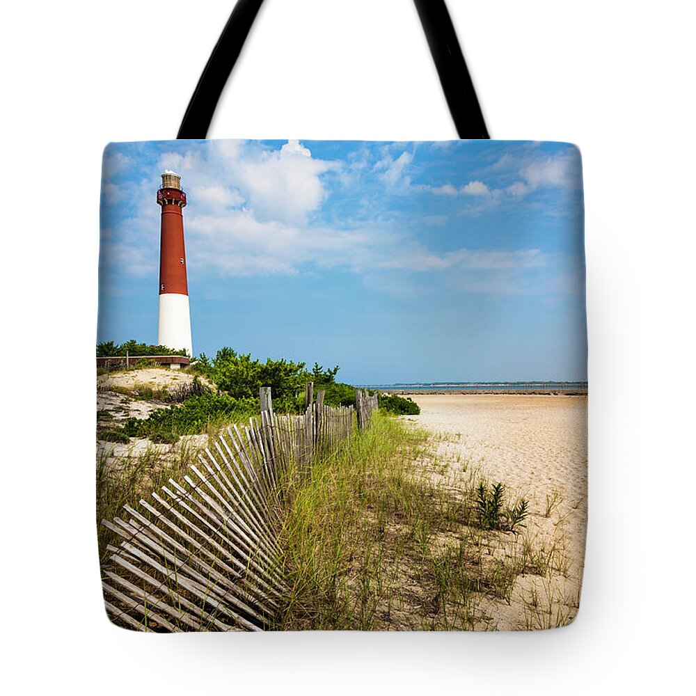 Water's Edge Tote Bag featuring the photograph Barnegat Lighthouse, Sand, Beach, Dune by Dszc