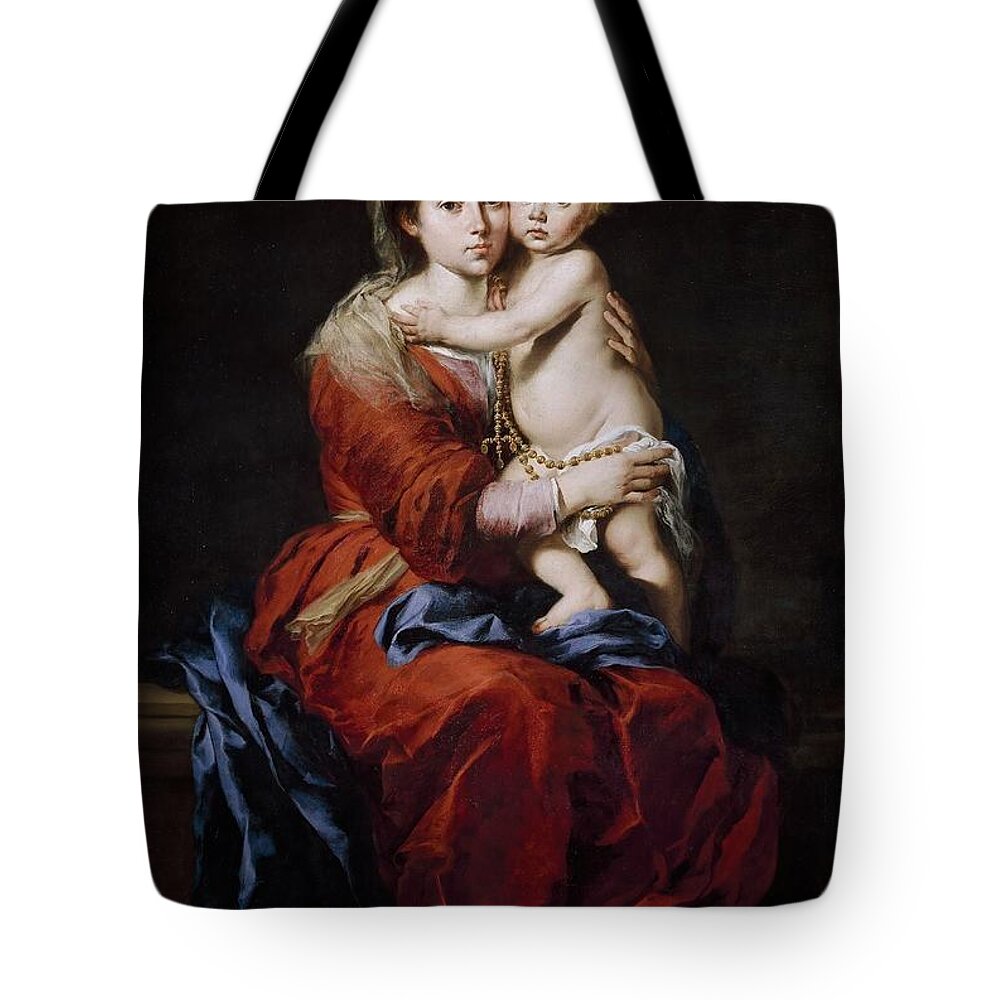 Bartolome Esteban Murillo Tote Bag featuring the painting Bartolome Esteban Murillo / 'Our Lady of the Rosary', 1650-1655, Spanish School, Oil on canvas. by Bartolome Esteban Murillo -1611-1682-