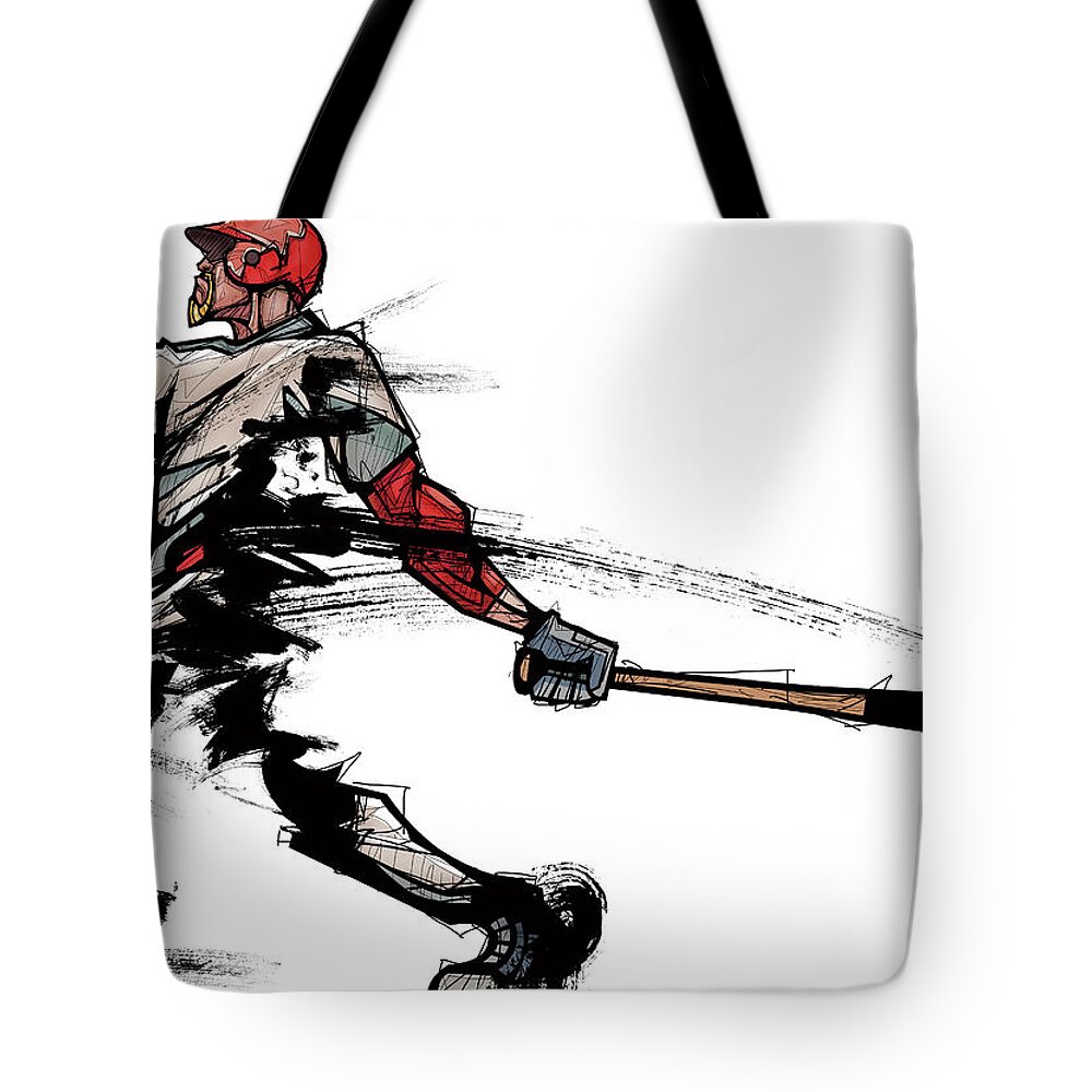 Recreational Pursuit Tote Bag featuring the digital art Baseball Player Holding Bat, Side View by Eastnine Inc.
