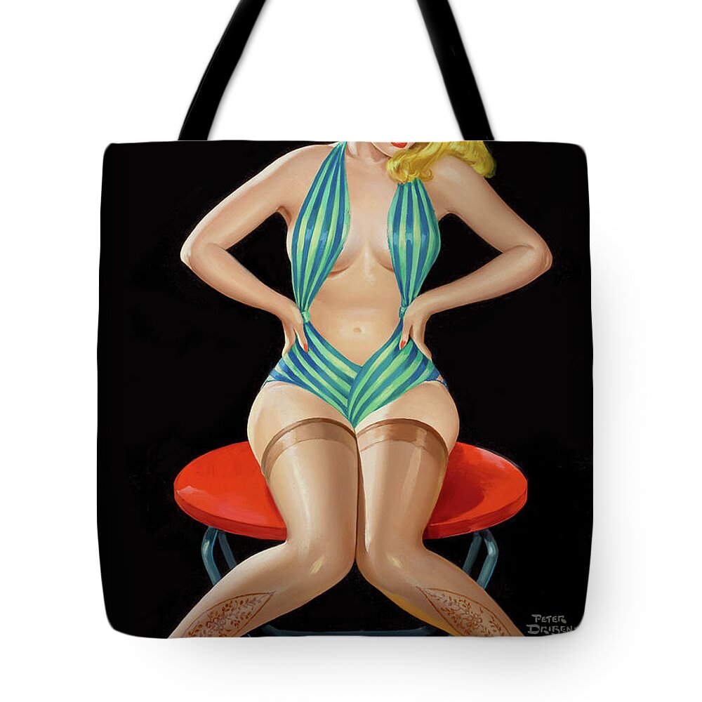 Pin-up Tote Bag featuring the painting Bashful Stripper by Peter Driben