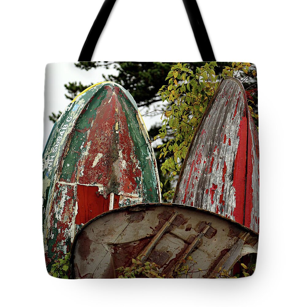 Battered Boats Tote Bag featuring the photograph Battered Boats by Terri Brewster