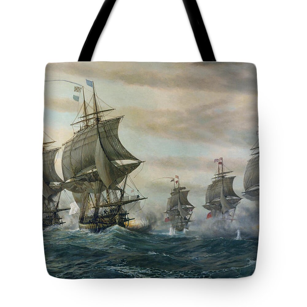 Revolution Tote Bag featuring the painting Battle of Virginia Capes by V. Zveg