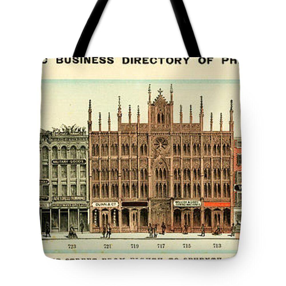 Philadelphia Tote Bag featuring the mixed media Baxter's Panoramic Business Directory by Dewitt Clinton Baxter