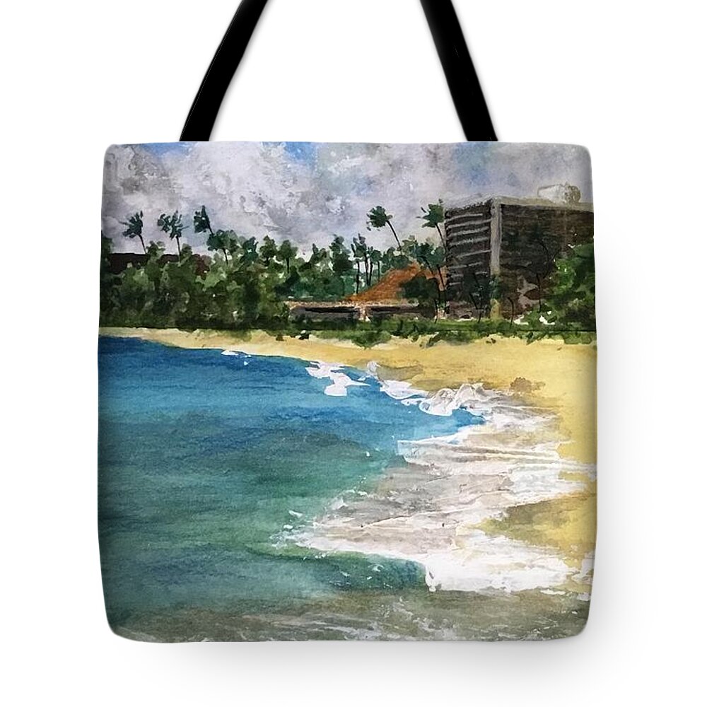 Maui Tote Bag featuring the painting Beach at Lahaina by Cheryl Wallace
