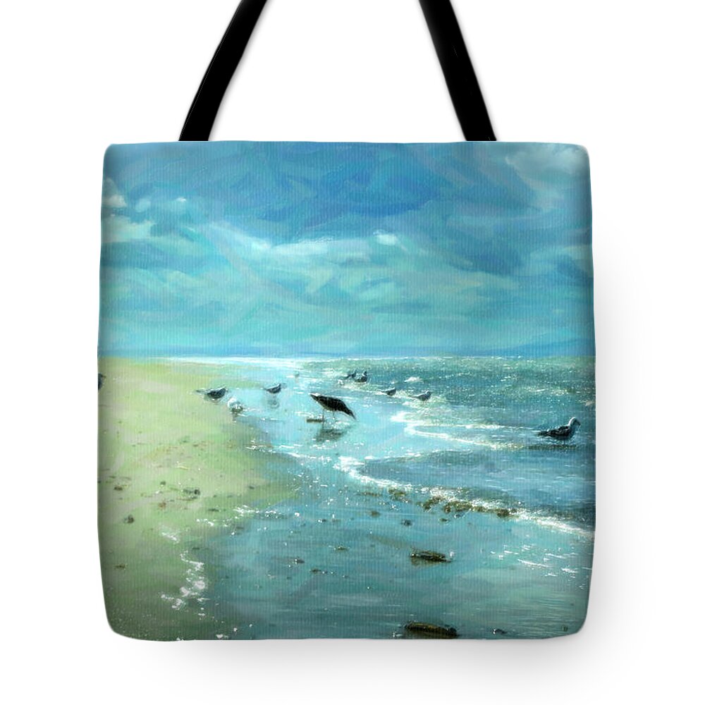 Beach Tote Bag featuring the digital art Beach Blues III by Chris Armytage