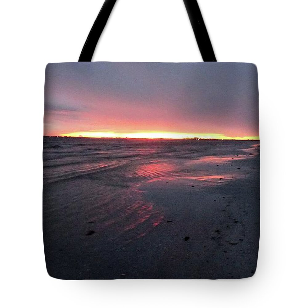 Beach Tote Bag featuring the photograph Beach Sunset in Purple by Karen Stansberry