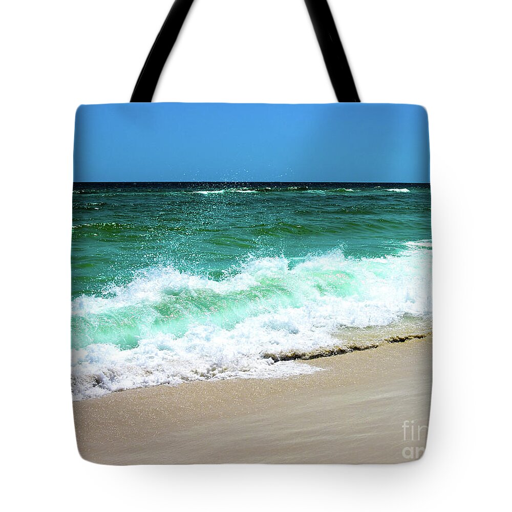 Beach Wave Splash Tote Bag featuring the photograph Beach Wave Splash by Christine Dekkers