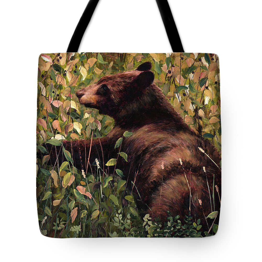 Bear Tote Bag featuring the painting Bear Berries by Mary Giacomini
