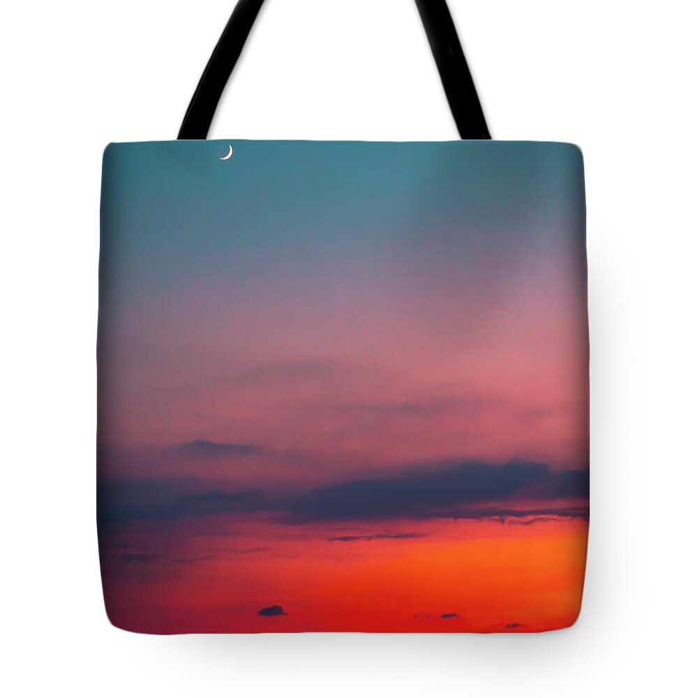 Amazing Tote Bag featuring the photograph Beautiful sunset with a moon by Anna Om