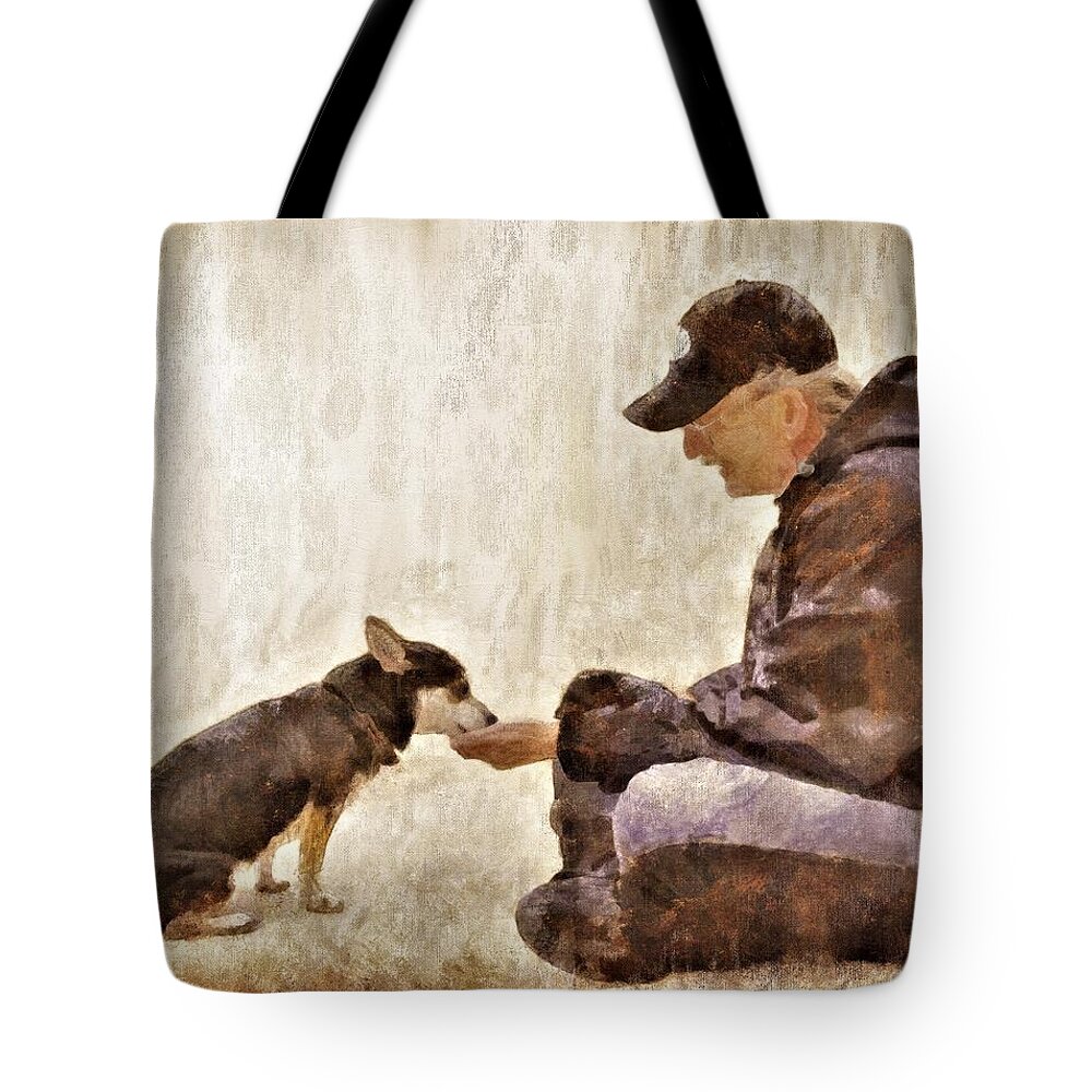 Dog Tote Bag featuring the painting Becoming Friends by Diane Chandler