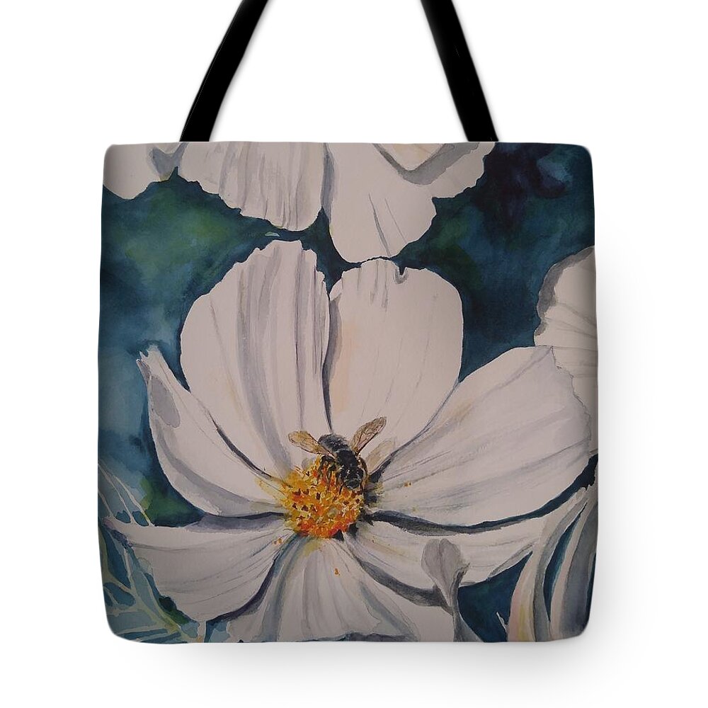 Cosmos Tote Bag featuring the painting Bee in the moment by Sonia Mocnik