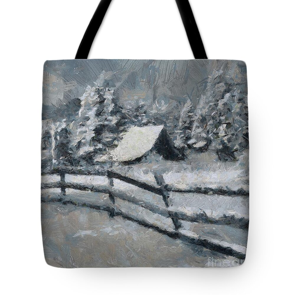 Blizzard Tote Bag featuring the painting Before The Blizzard by Dragica Micki Fortuna