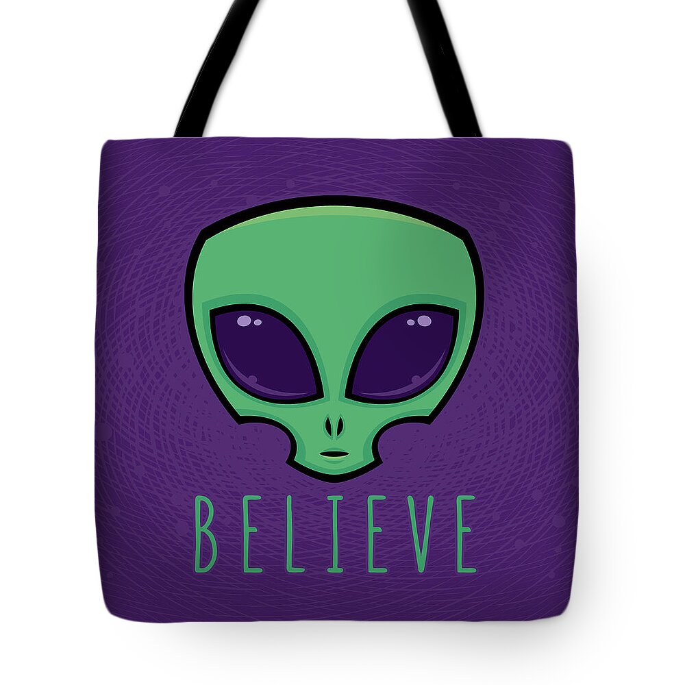 Alien Tote Bag featuring the digital art Believe Alien Head by John Schwegel