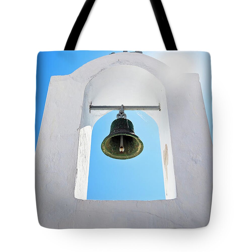 Greek Culture Tote Bag featuring the photograph Bell And Cross Of Orthodox Church On by Mbbirdy
