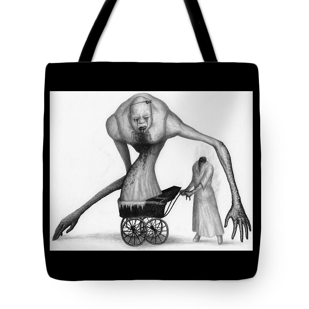 Horror Tote Bag featuring the drawing Bella The Nightmare Carriage Updated - Artwork by Ryan Nieves