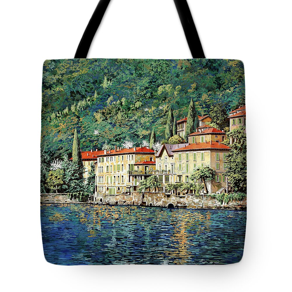 Landscape Tote Bag featuring the painting Bellano on Lake Como by Guido Borelli