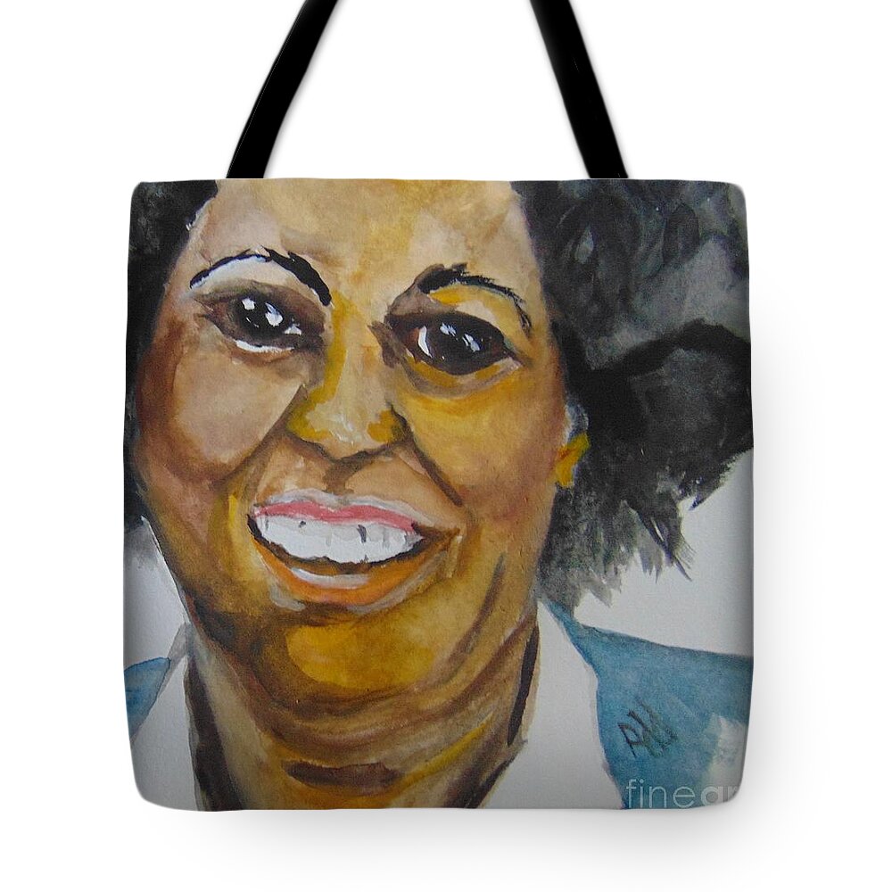 Toni Morrison Tote Bag featuring the painting Beloved Queen Toni by Saundra Johnson