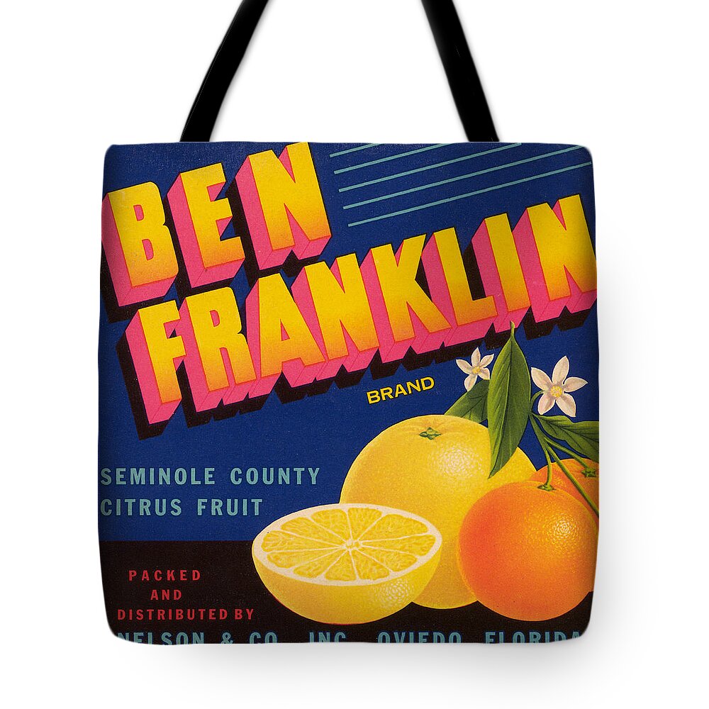 Orangle Tote Bag featuring the painting Ben Franklin Brand by Unknown