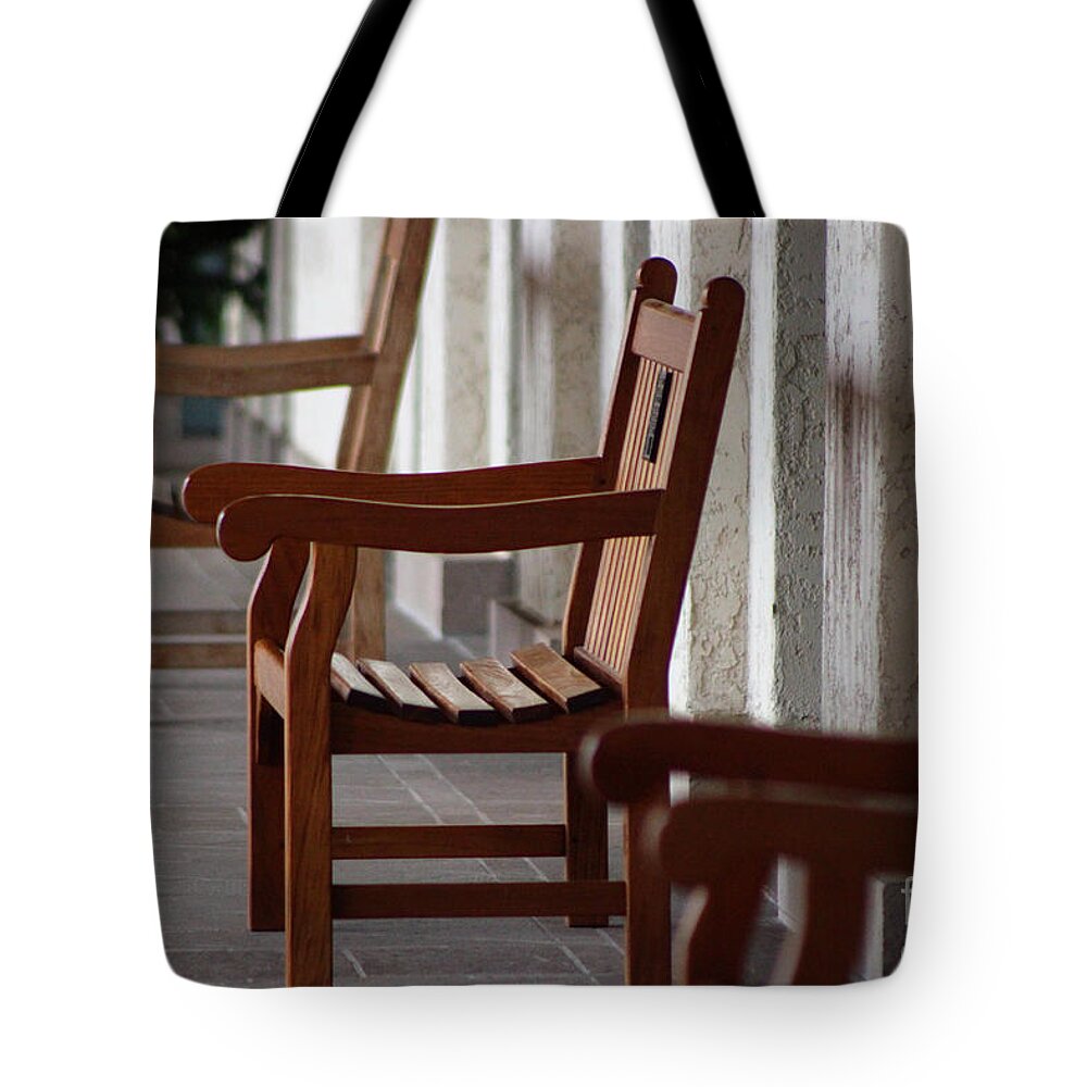 Resting Tote Bag featuring the photograph Benches At The Reagan Library by Colleen Cornelius