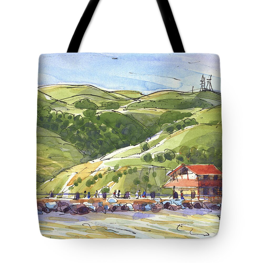 Benicia Tote Bag featuring the painting Benicia Point Pier by Judith Kunzle