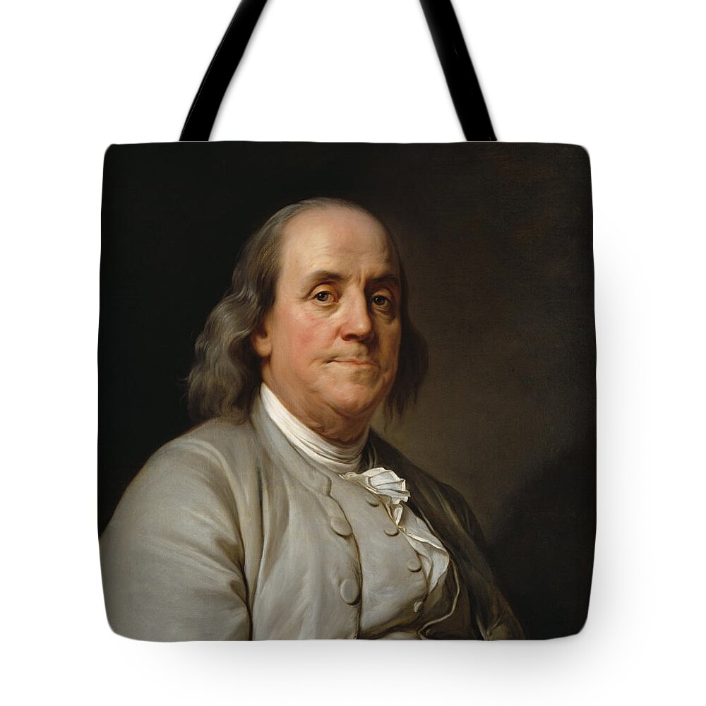 Benjamin Franklin Tote Bag featuring the painting Benjamin Franklin Painting - Joseph Duplessis by War Is Hell Store
