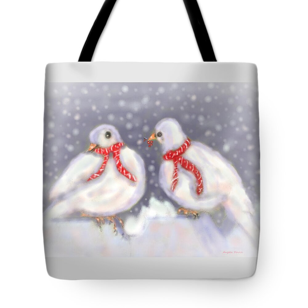 White Doves Tote Bag featuring the painting Berries For Christmas by Angela Davies