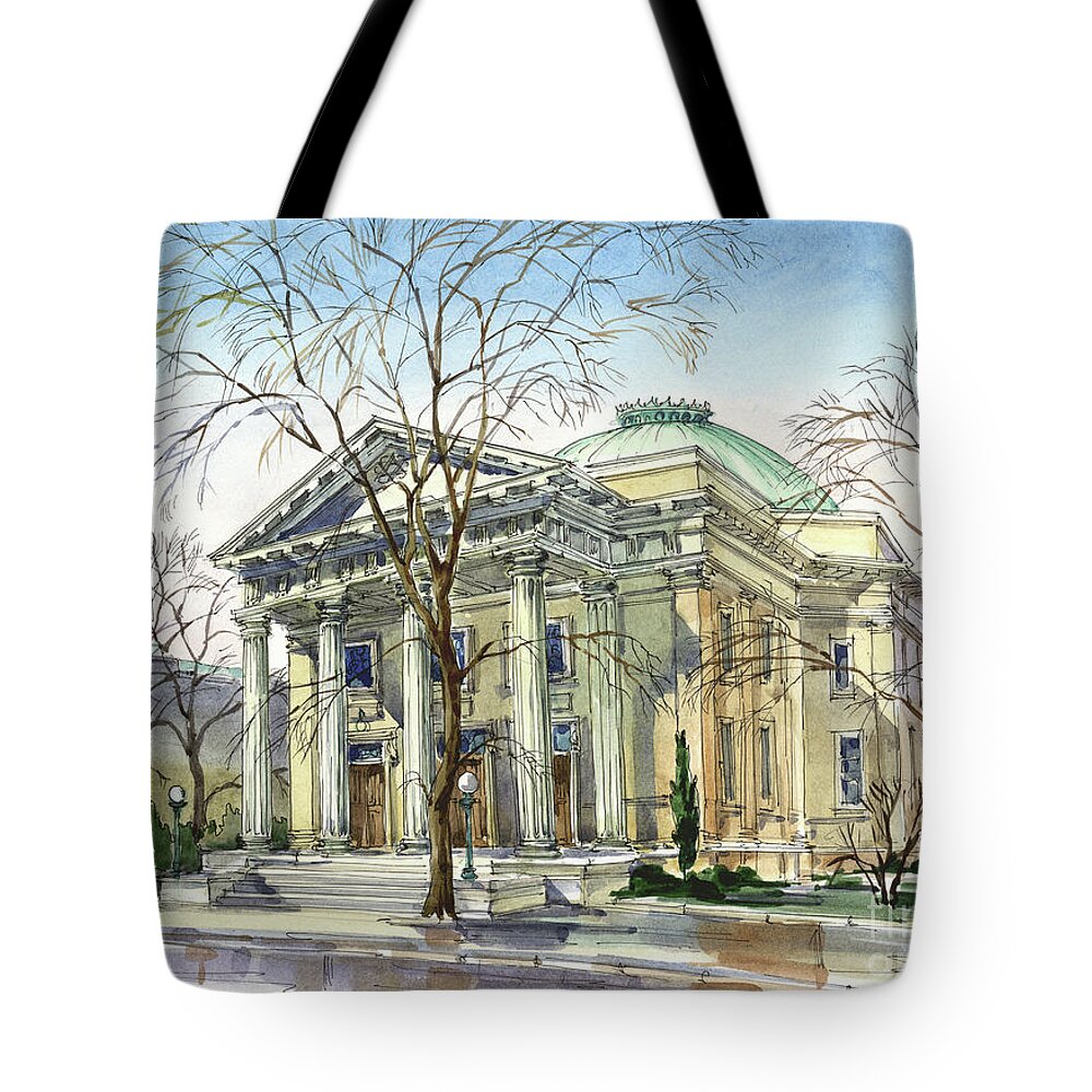 Beth Ahabah; Synagogue; Sunny; Spring; Architecture; Building; Celebrating Jewish Holiday; Jewish; Watercolor; Painting; Maria Rabinky; Rabinky; Rabinsky Tote Bag featuring the painting Beth Ahahah by Maria Rabinky