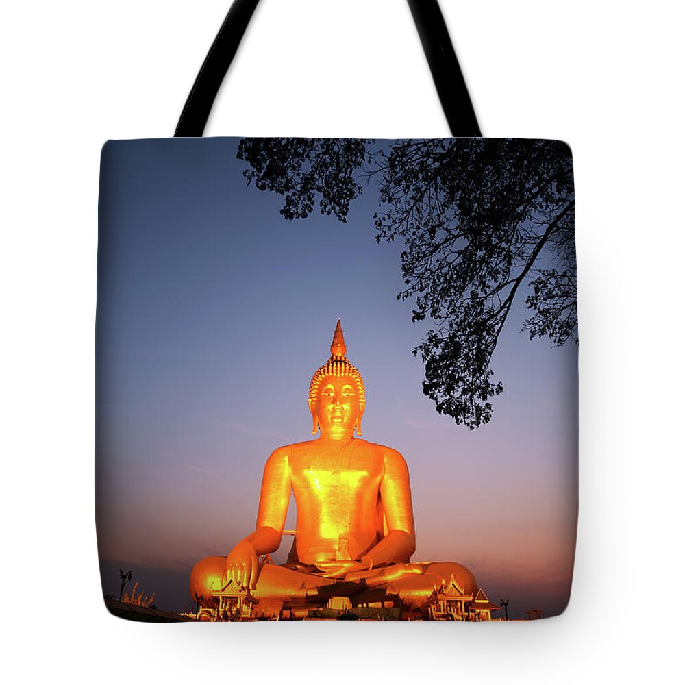 Scenics Tote Bag featuring the photograph Big Golden Buddha At Angthong Province by Dangdumrong