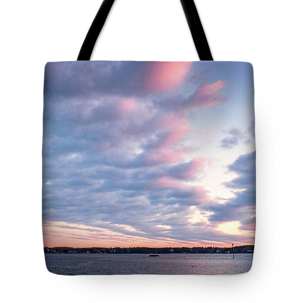 New Hampshire Tote Bag featuring the photograph Big Sky Over Portsmouth Light. by Jeff Sinon