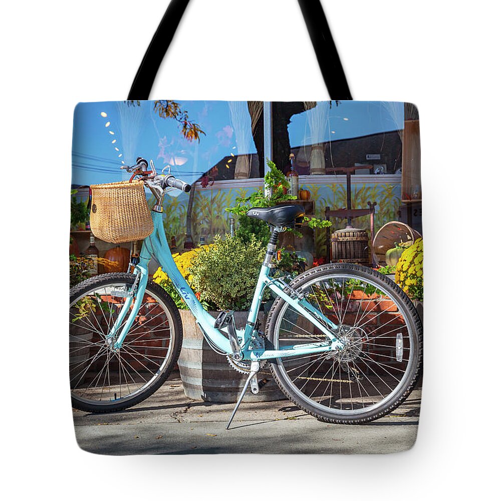 Estock Tote Bag featuring the digital art Bike, Greenport, Long Island, Ny by Lumiere