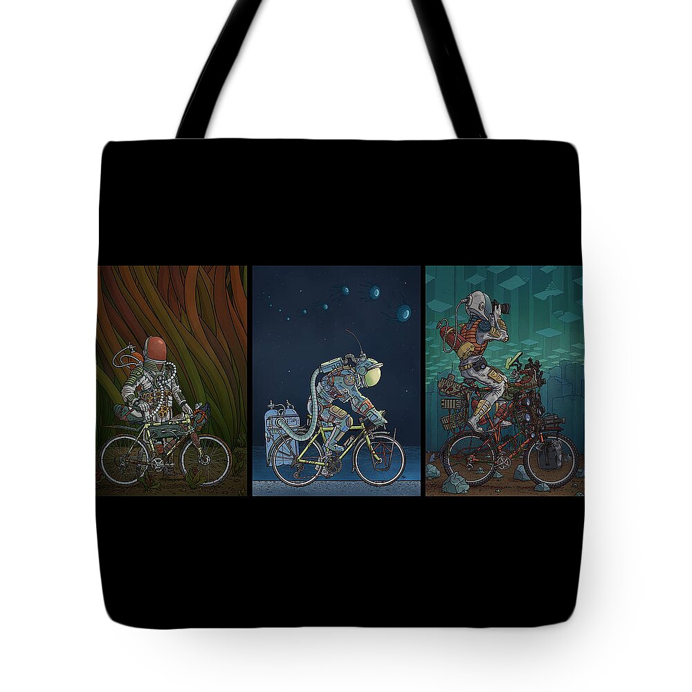 Bikes Tote Bag featuring the photograph Bikestronaut Triptych by EvanArt - Evan Miller