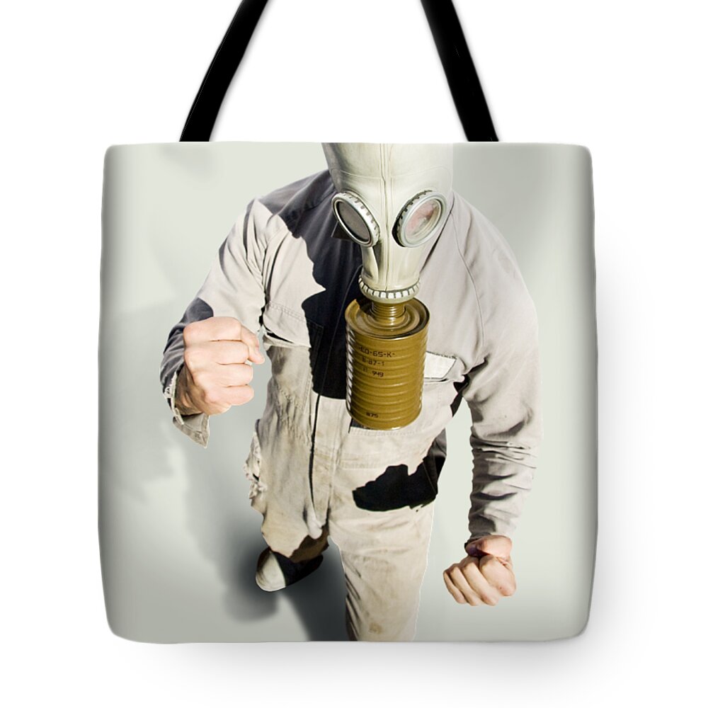 Gasmask Tote Bag featuring the photograph Biohazard Battle by Jorgo Photography