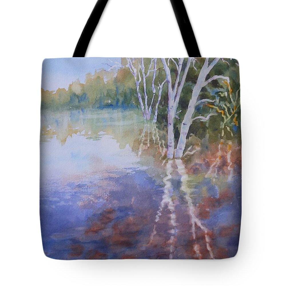 Birch Tree Tote Bag featuring the painting Birch in Water by Barbara Parisien