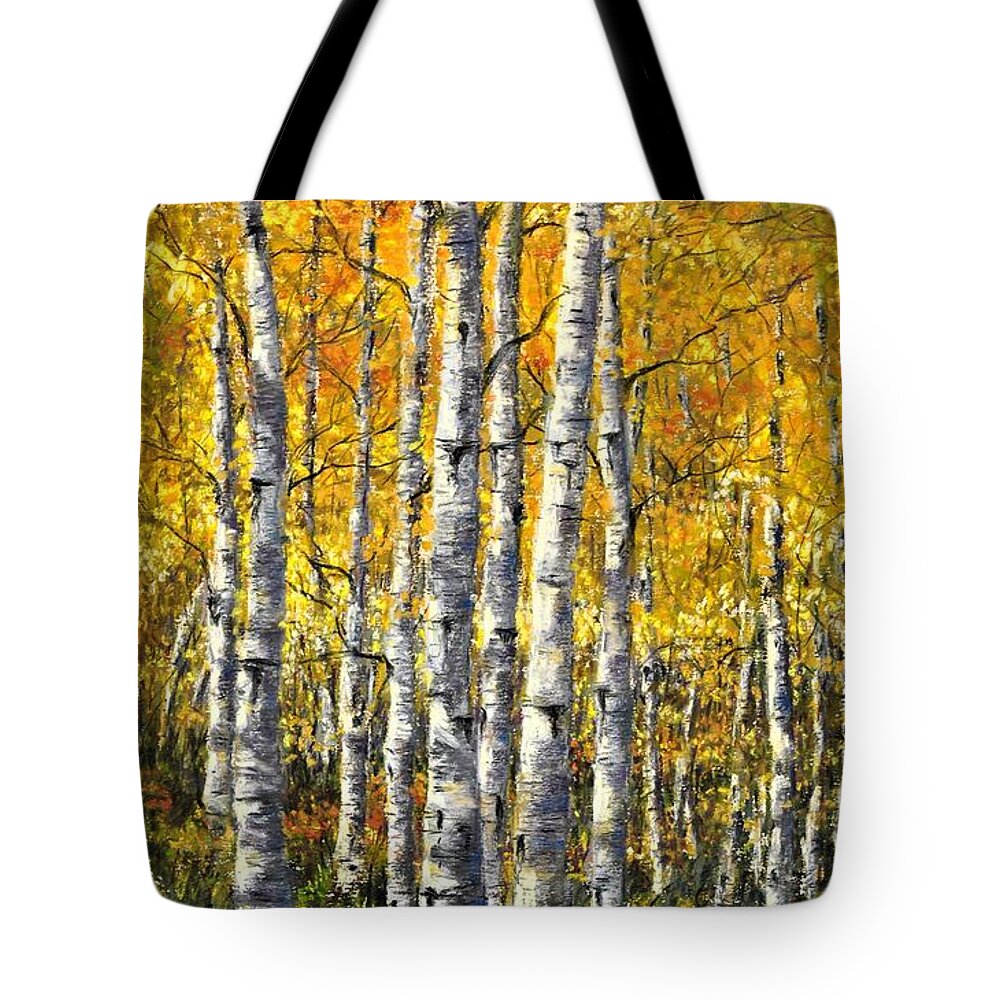 Birch Tote Bag featuring the painting Birch of East Glacier by Lee Tisch Bialczak