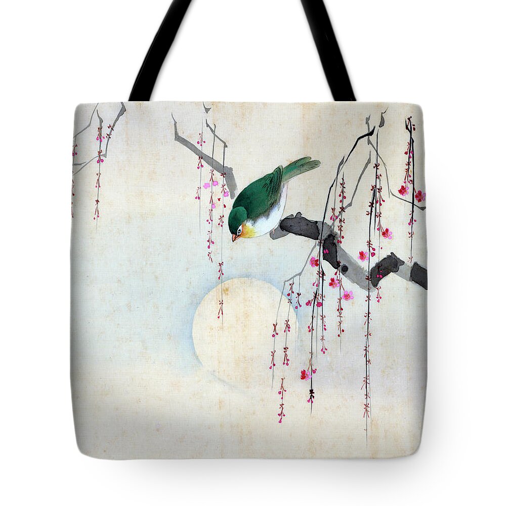 Hotei Tote Bag featuring the painting Bird and Moon by Hotei