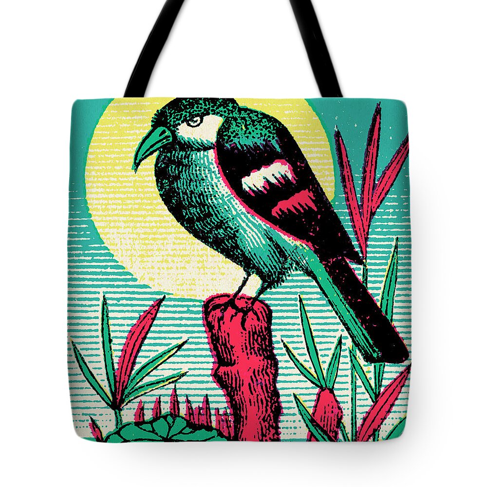 Animal Tote Bag featuring the drawing Bird on a Post by CSA Images