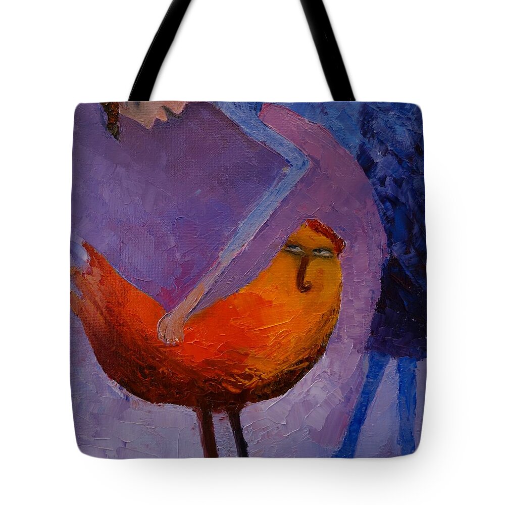 Birdgirl Tote Bag featuring the painting Birdgirl by Suzy Norris
