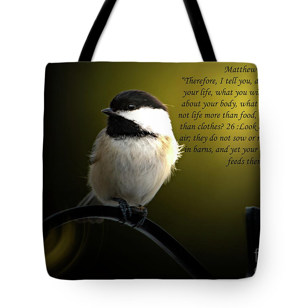 Scripture Tote Bag featuring the photograph Birds of the Air by Sandra J's