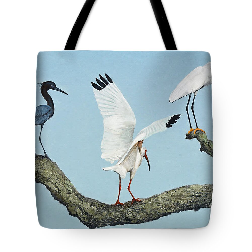 Original Painting Tote Bag featuring the painting Birds Out on a Limb by Jimmie Bartlett