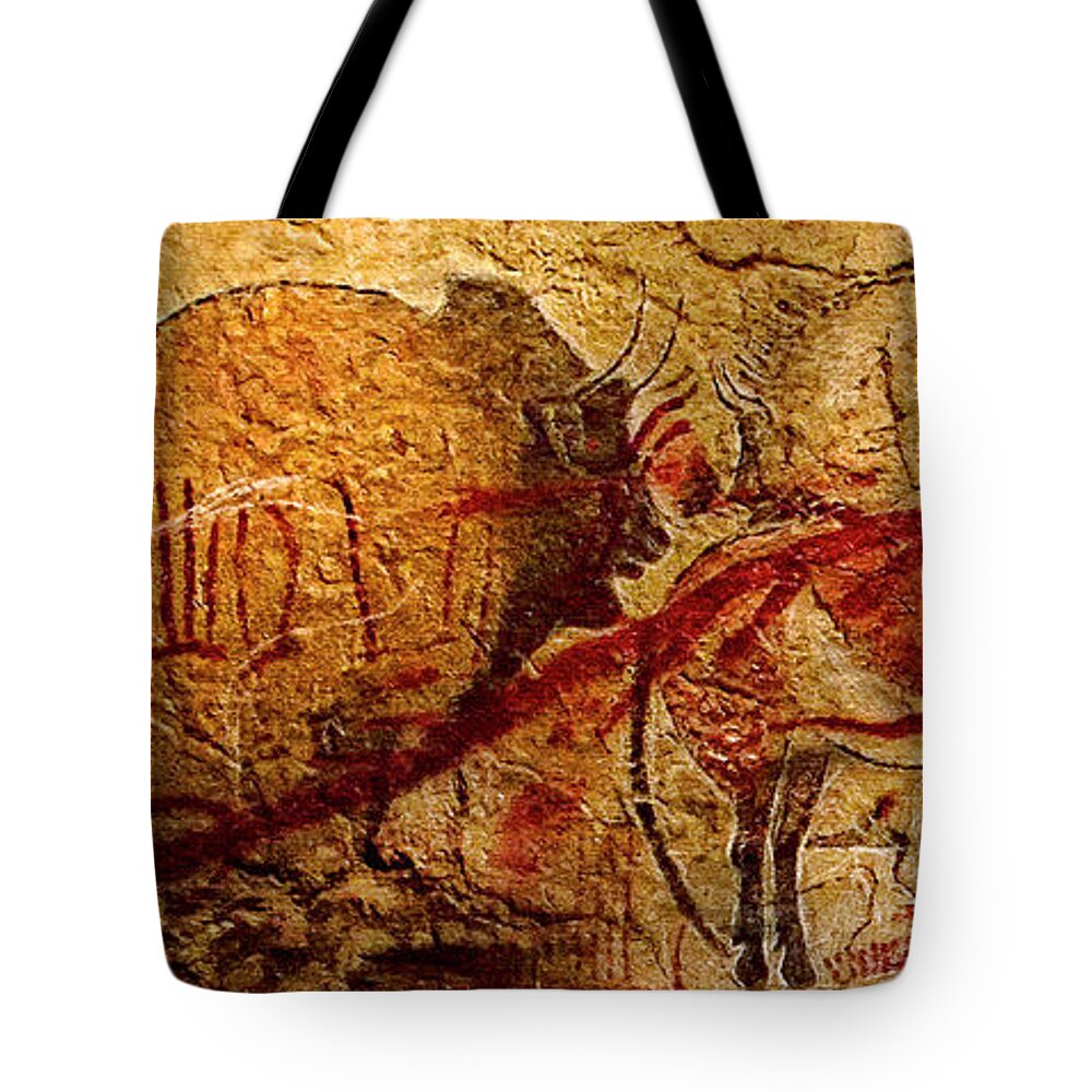 Bison Tote Bag featuring the digital art Bison Horse and other animals closer - Narrow Version by Weston Westmoreland