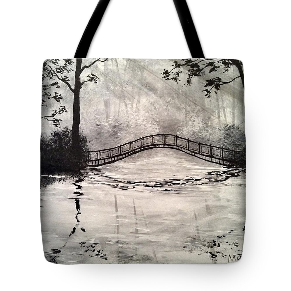 Black Tote Bag featuring the painting Black and White Reflection by Mindy Gibbs