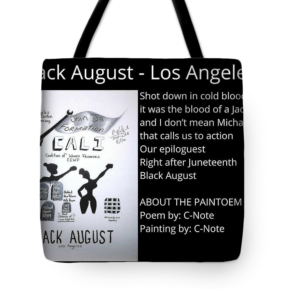 Black Art Tote Bag featuring the digital art Black August - Los Angeles Paintoem by Donald C-Note Hooker
